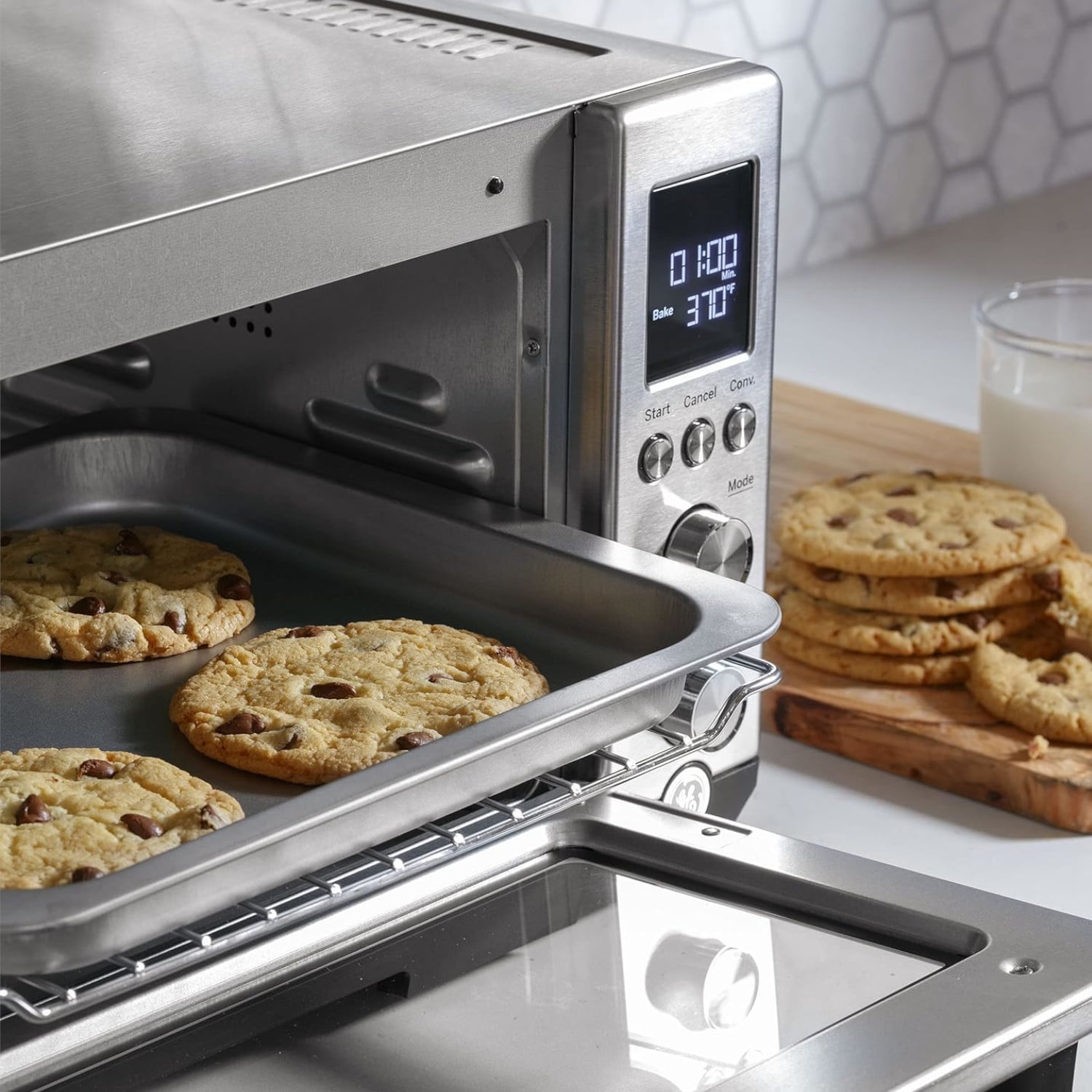 Open Box GE Convection Toaster Oven | Calrod Heating Technology | Large Capacity Toaster Oven Complete with 7 Cook Modes & Oven Accessories | Countertop Kitchen Essentials | 1500W| Stainless Steel - (