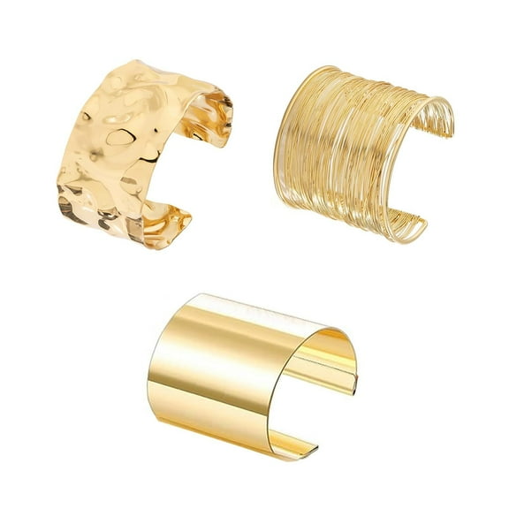 3PCS Chunky Golden Cuff Bracelets for Women,Bangle Bracelets,Arm Cuff Upper Punk