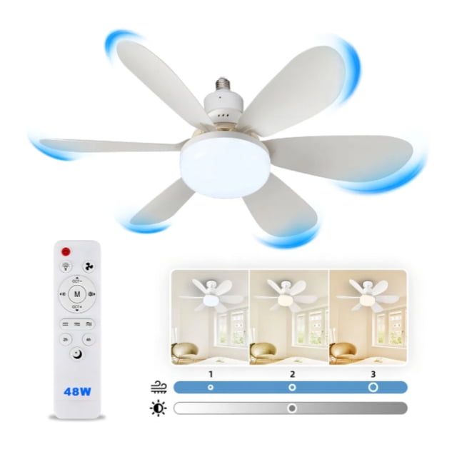 Lámpara De Ventilador Led 48W E26 20.5'' Ventiladores De Techo Cantidad De Aspas 6 Estructura Blanco Aspas Blanco Diámetro 52 Cm Frecuencia 60hz Material De Las Aspas Plástico