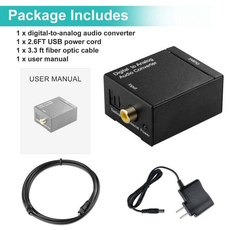 Passive sausage Exchangeable Toslink Signal Optical Coaxial Digital to Analog Audio Converter Adapter RCA  L/R with Fiber Cable - Walmart.com