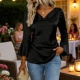 thumbnail image 2 of DAFPZW Womens Satin Blouse Cowl Neck Draped Silky 3/4 Bell Sleeve Tops Dressy Casual Business Casual Shirts Outfit, 2 of 6