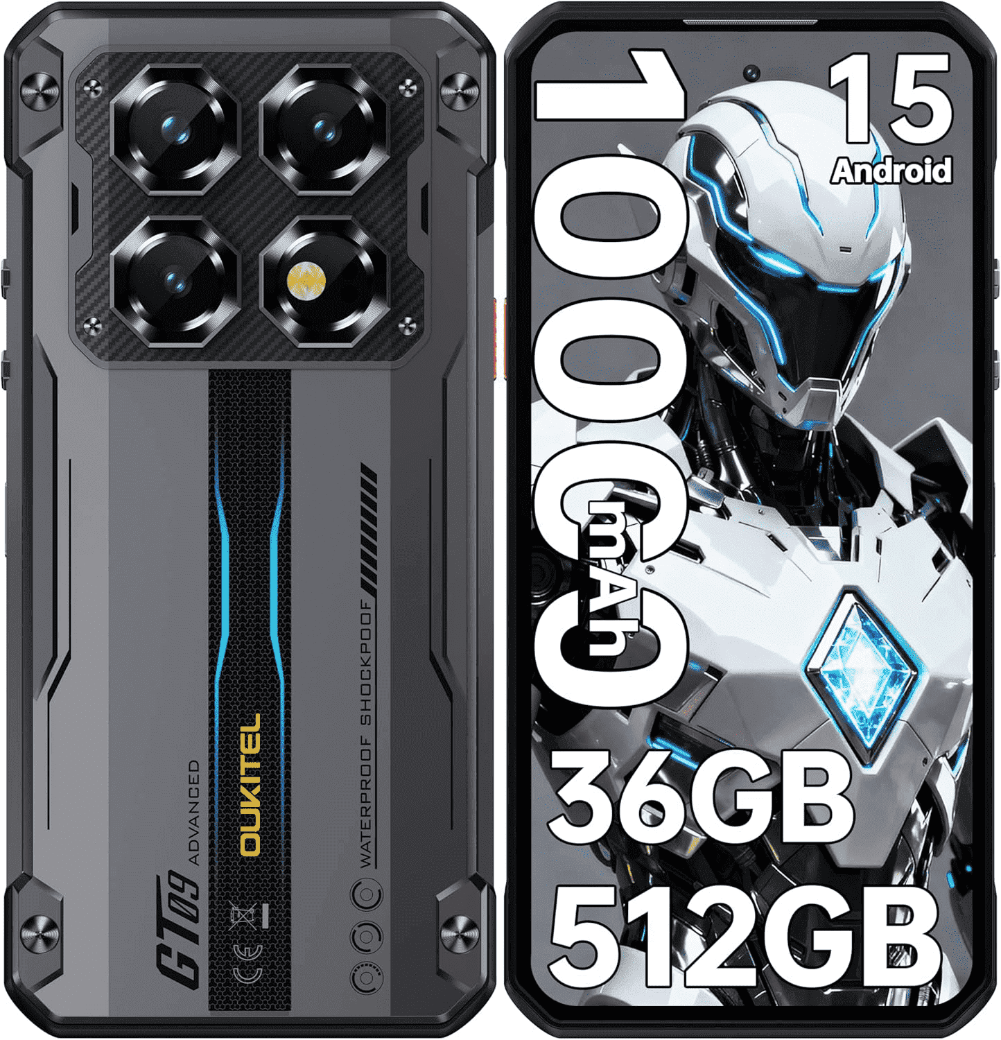 OUKITEL WP60 Unlocked 5G Rugged Smartphone, 36GB RAM + 512GB Storage, 7.2" 120Hz Display, 10000mAh Battery, 108MP Night Vision Camera, Android 15, IP68/IP69K Waterproof