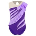 thumbnail image 2 of Kaerm Kids Shiny Rhinestone Sleeveless Ruffle Gymnastics Tank Leotard Sparkly Dance Unitard for Girls Purple 6, 2 of 6