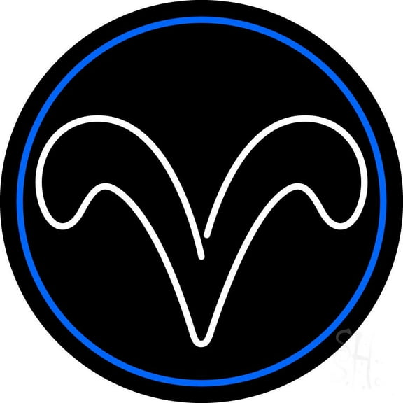 White Aries With Blue Circle LED Neon Sign 18 X 18 - inches Black Square Cut Acrylic Backing, with Dimmer - Bright and Premium built indoor LED Neon Sign for Storefront.