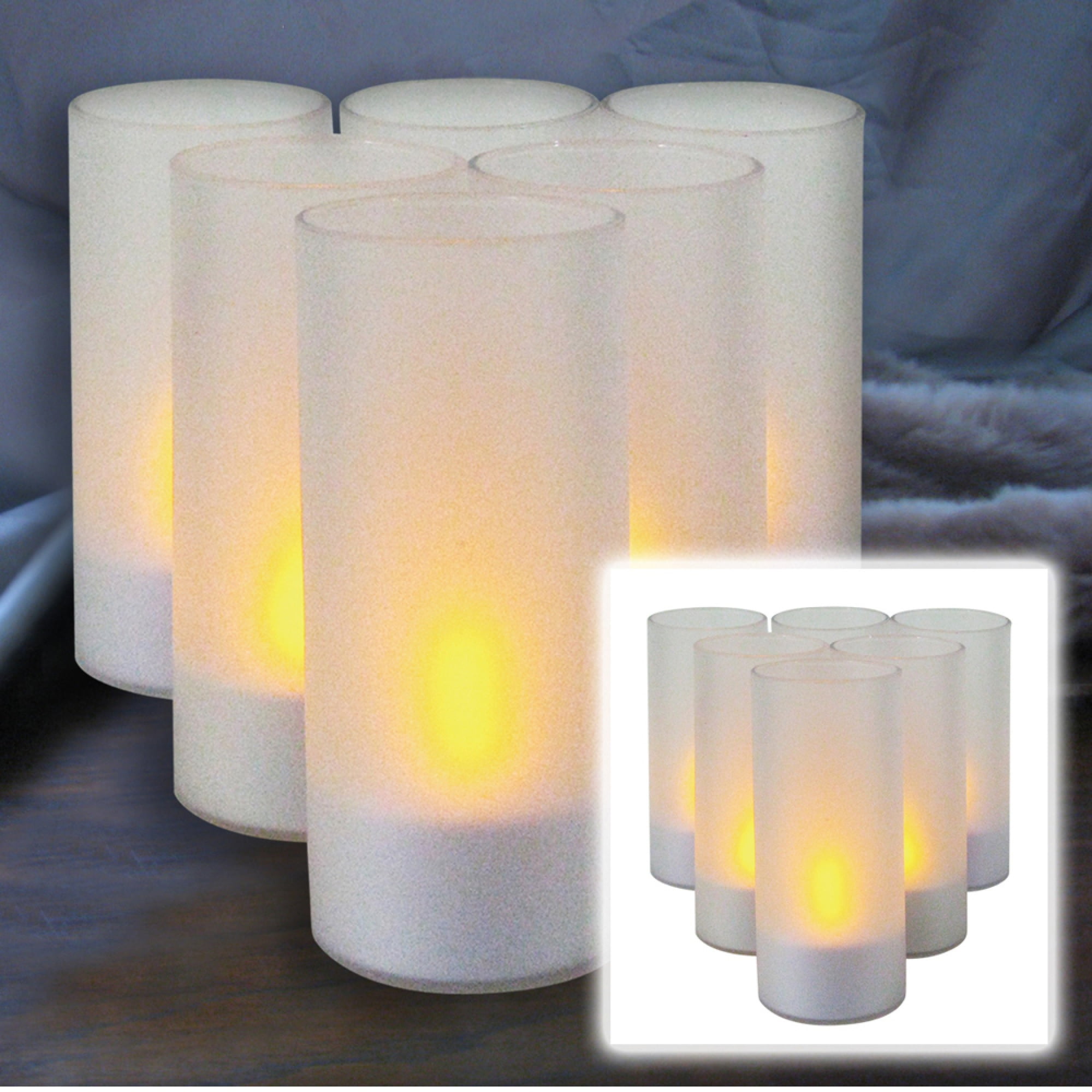 Pack of 6 Frosted Votive Cups with Flameless Tea Light Candles 4