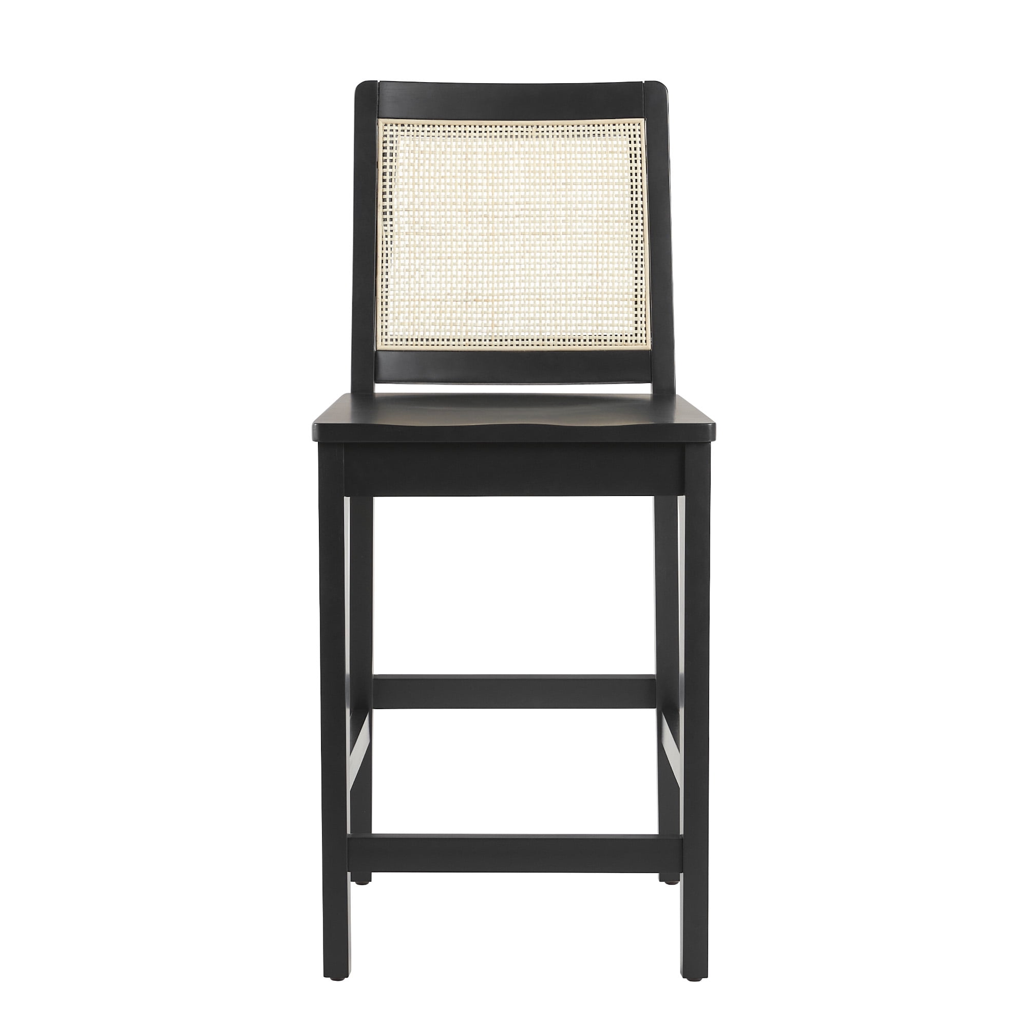 Walker Edison Counter Height Rattan Back Bar Stools, Black (Set of 2)
