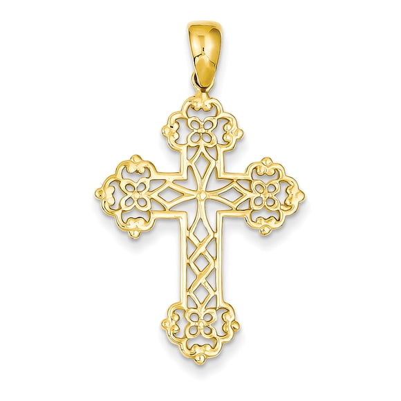 Pendentif Croix en Dentelle Dorée Jaune 14K