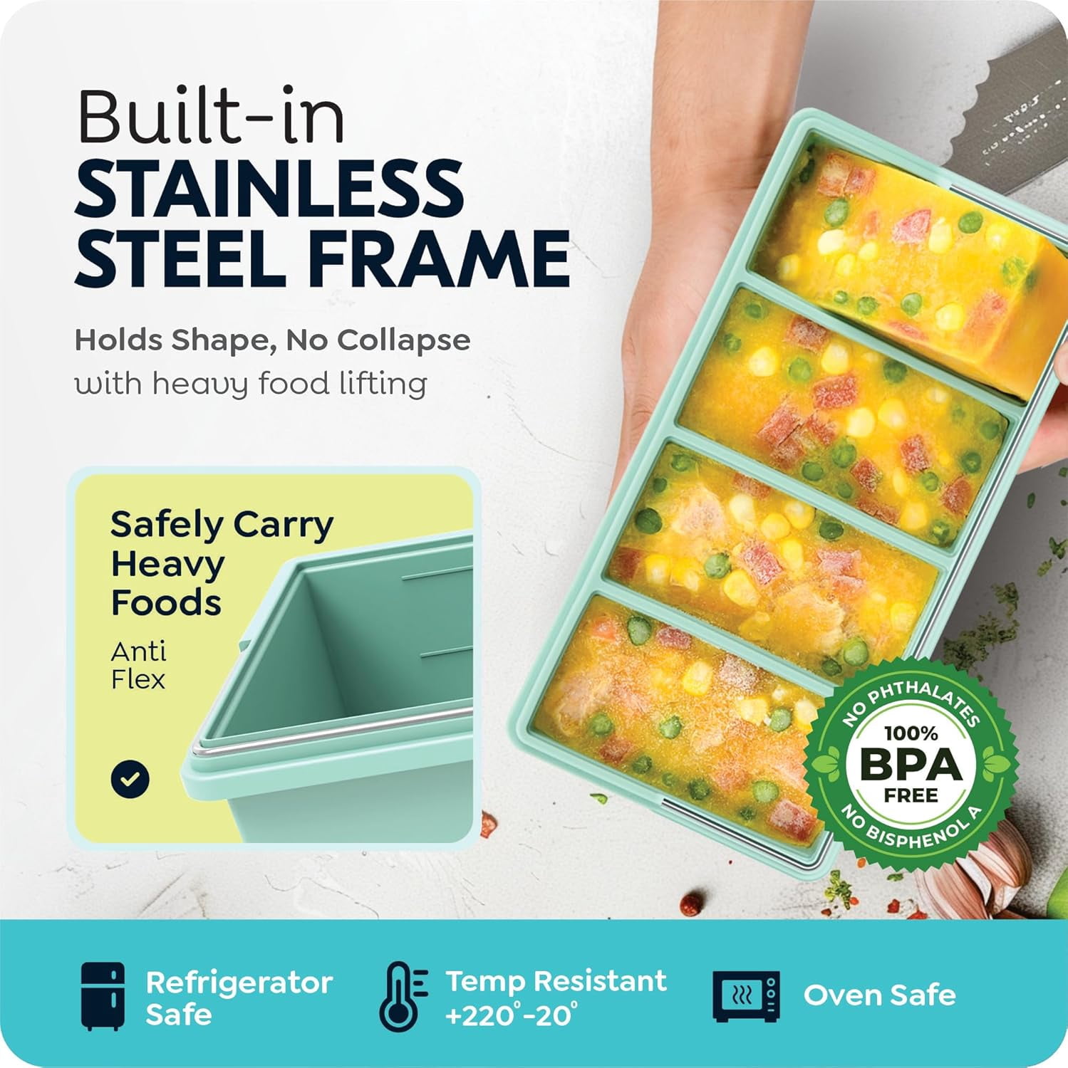 Silicone Freezer Trays with Lids, 1-Cup Soup Container Style Ice Cube Trays for Freezer - Leakproof, Dishwasher,Oven Safe, Stackable, Ideal for Frozen Broth, Leftovers & Meal Prep, BPA Free 2 Pack