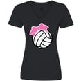 thumbnail image 3 of Inktastic Volleyball with Pink Bow Women's V-Neck T-Shirt, 3 of 5