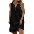 thumbnail image 2 of Horkkom Linen Dress Women Solid Color Mini V Neck Summer Dresses Beach Vacation Loose Sundresses, S-3XL, 2 of 8