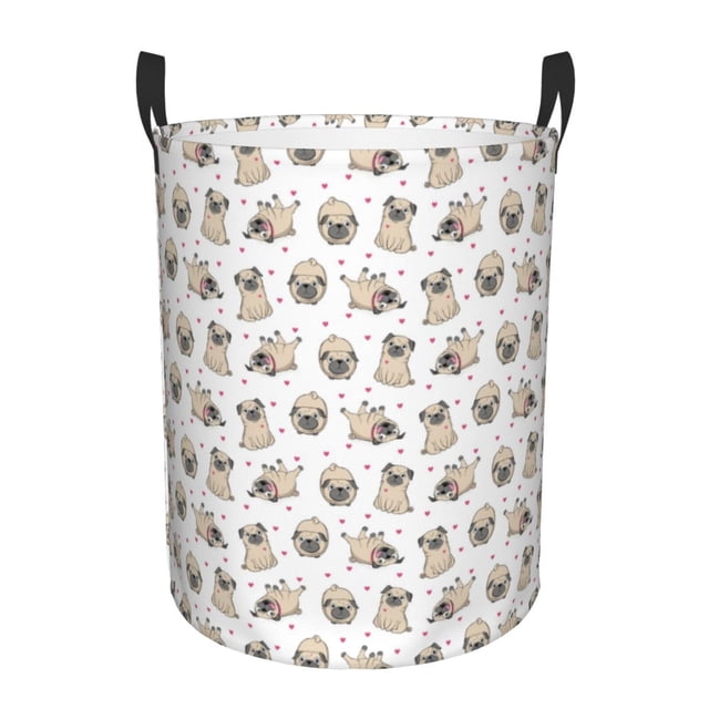 Fotbe Pugs Cesto de Ropa con Asas, Cesto Impermeable de Gran Capacidad, Bolsa de Lavado para Dormitorio, Cesto de Ropa con Ruedas y Asas-Medium