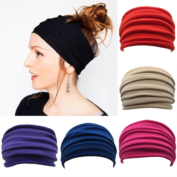 QURATI Wide Headbands for Women Knotted No Slip Head Bands Soft Turban Headband Elastic Bandana Headband Hair Accessory Solid Color Head Wraps for Women Yoga Workout Purple One Size