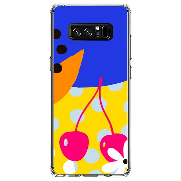 DistinctInk Clear Shockproof Hybrid Case for Samsung Galaxy Note 8 - TPU Bumper, Acrylic Back, Tempered Glass Screen Protector - Summer Vibes Bold Flower Chery Pink Yellow