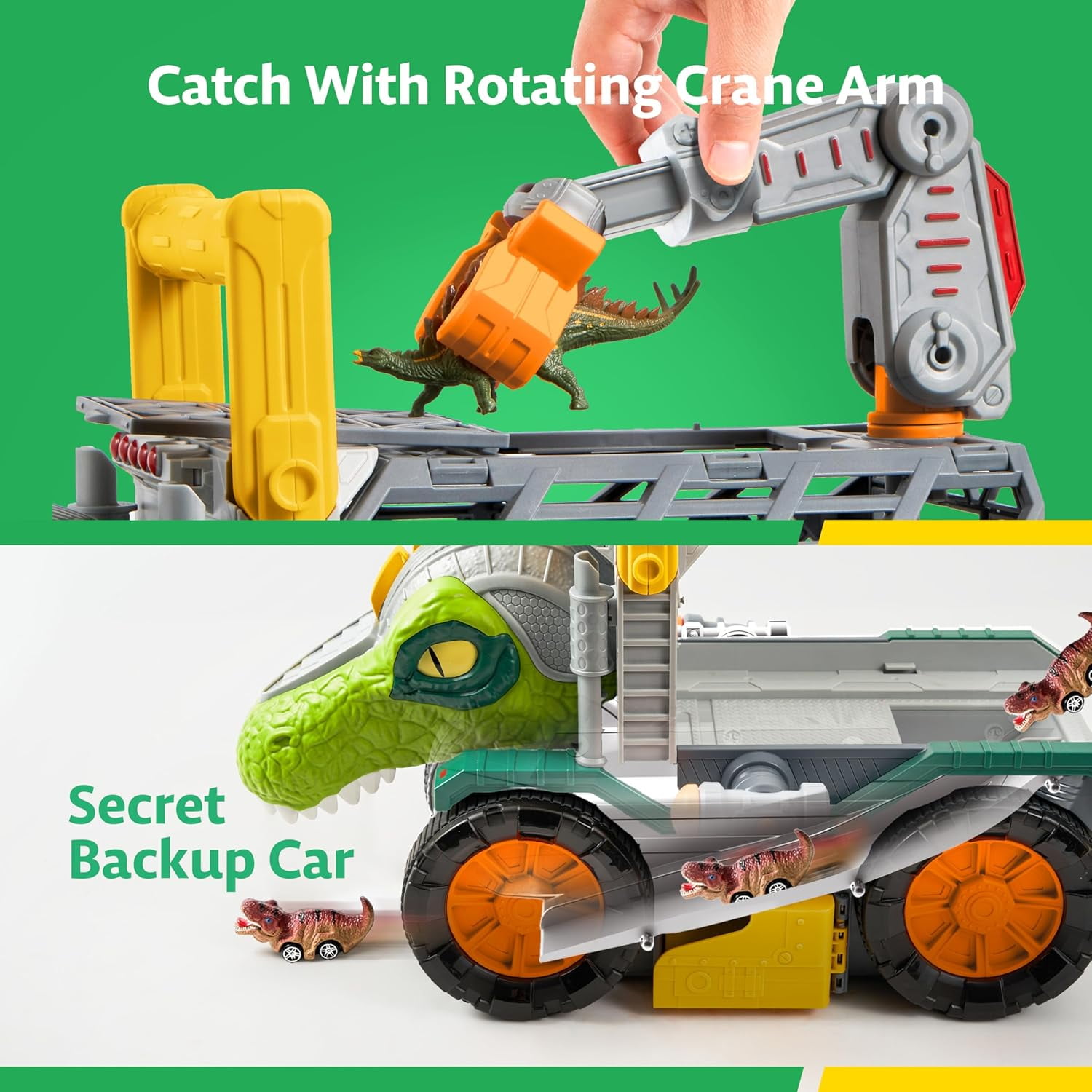 VROOMIX Kids Big Dinosaur Truck Toys with 8 Dino Figures, Crane Arm & Drive-Through Tunnel, Launching Chambers & Shooting Darts, Best Gifts for 3+ Year Old Boys & Girls