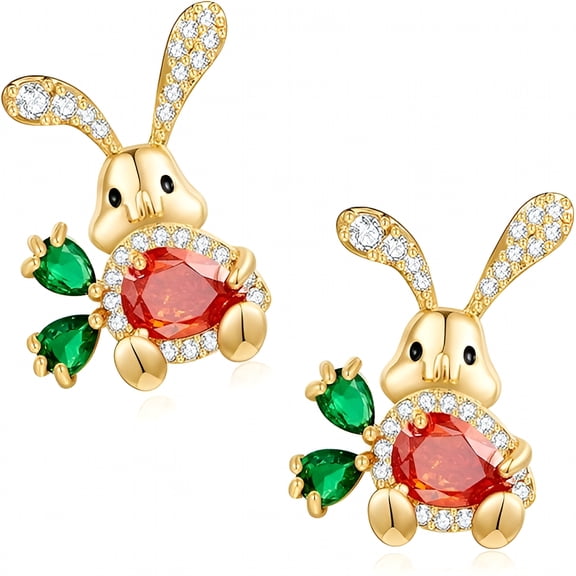 DESIGNICE Cute Small Easter Bunny Earrings for Women Carrot Rabbit Easter Studs Holiday Jewelry