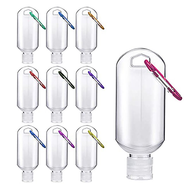 Under 10 Hooks 10pcs Travel Plastic Clear Keychain Bottles Leakproof Empty Containers 50ML