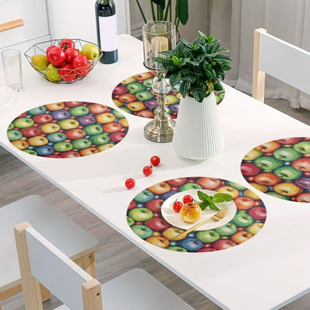 

Round Grid Placemat One Sizex1 Round Placemat PVC Plate Mat，15.4 Inch Non-Slip and Heat Resistant Table Placemat Dining Room Placemat Colored Apple Seamless1