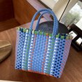 thumbnail image 4 of Bolso de mano de gran capacidad para mujer, nuevo bolso de mujer tejido a mano de color 2024, bolso de playa a cuadros de color a la moda, bolso de hombro, 4 of 5