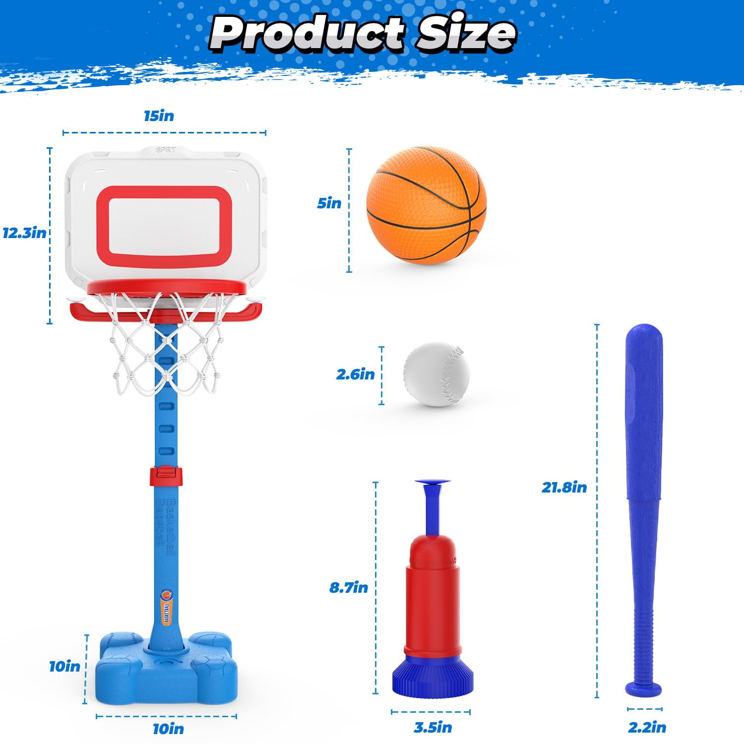 Lenbar 4-in-1 Toddler Basketball Hoop and T-Ball Set with Ring Toss Game, Adjustable Height, Indoor Outdoor Sports Toy for Boys and Girls Ages 3-8