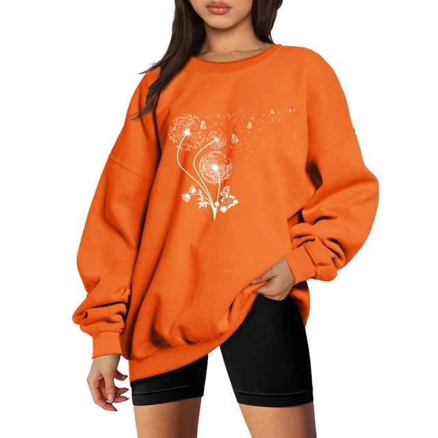Gibobby Sudadera sin capucha y ocio Suéter sin capucha de manga de hombro de color sólido con parte superior suelta de otoño e invierno para mujer Características del suéter: (Anaranjado, L)