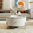 thumbnail image 4 of Φ31.5 Round White Coffee Table with 2 Large Drawers & Faux Marble Table Top, Modern Wood Accent Coffee Table with Gold Legs, Luxury Accent Side Table End Table for Living Room, Bedroom, 4 of 18