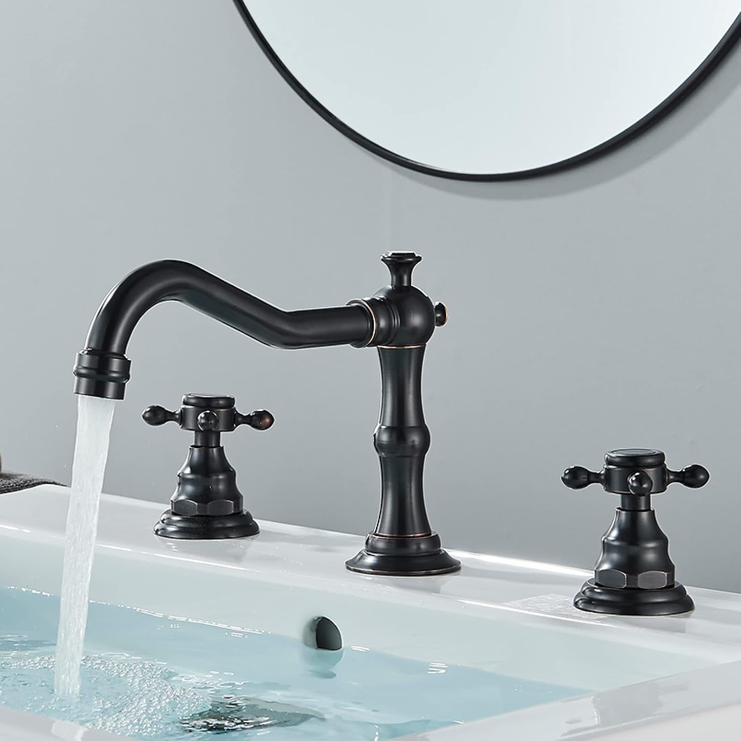Vintage Bathroom Faucet, Hot and Cold Sink Mixer Tap Faucet, 2 Handle Bathroom Faucet, Double Cross Handle Mixer Bathroom Sink Tap, Brass Sink Faucet Bathroom 3 Hole, Black