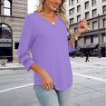 thumbnail image 4 of Breezora Womens V Neck 3 4 Sleeve Tee Casual Solid Color Loose Fit Short Sleeve Top Breathable Daily Wear L Size Purple, 4 of 8