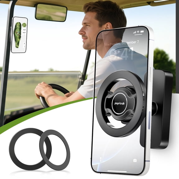 pop-tech Magnetic Golf Cart Phone Holder for MagSafe, Strong Magnet Phone Mount Compatible with EZGO, Club Car, Yamaha, Icon, Golf Cart Accessories Essential Gift Fits All Smartphones