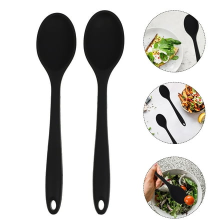 HOOWIFFY Dinner Table and Kitchen Use Silicone Spoon Black 2Pcs 10.8x2.3x0.5In