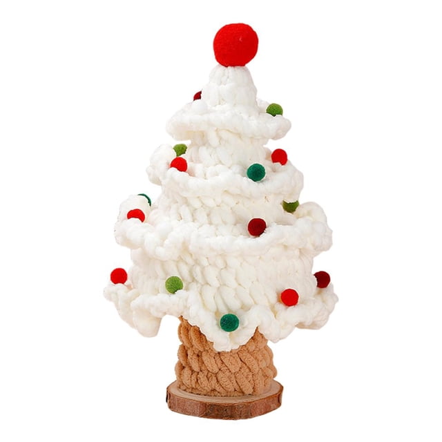Feltree Hand Knitted Simulated Christmas Tree Wooden Potted Knitted Decorations with Colorful Balls and Red Balls for Car and Home Office Classroom Two Colors