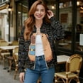 thumbnail image 2 of COEQINE Women's Zip Up Bomber Jacket Casual Stand Collar Cropped Bomber Outfits with Pockets, Fashion Outerwear Varsity Jackets Shackets Fall Coats, 4X-Large, Capybara Science Math, 2 of 7