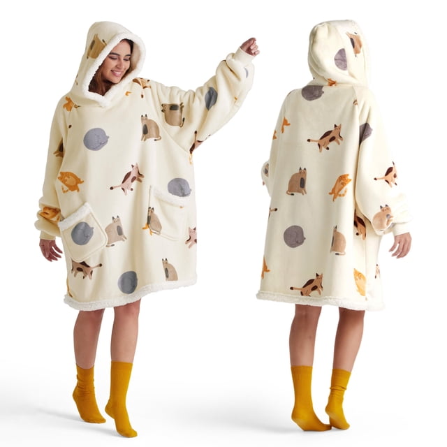Manta portátil con capucha Bedsure Sherpa con capucha y estampado de gato