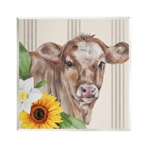 Stupell Country Cow Floral Blooms Pattern Animals & Insects Painting Wall Plaque Unframed Art Print Wall Art