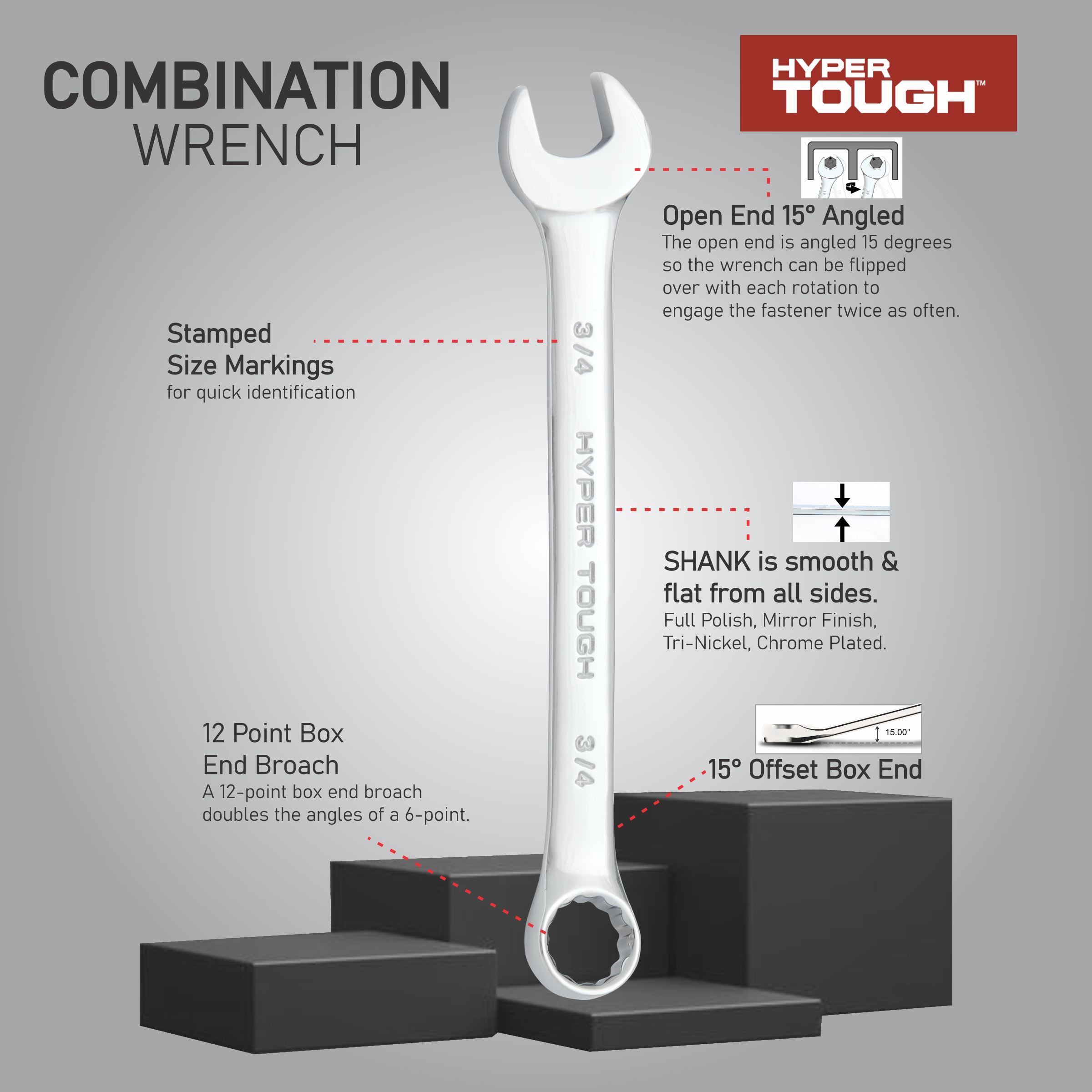 Hyper Tough 16-Piece SAE Combination Wrench Set photo 4