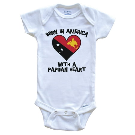 

Born In America With A Papuan Heart Baby Bodysuit Papua New Guinea Flag Baby Bodysuit 3-6 Months White
