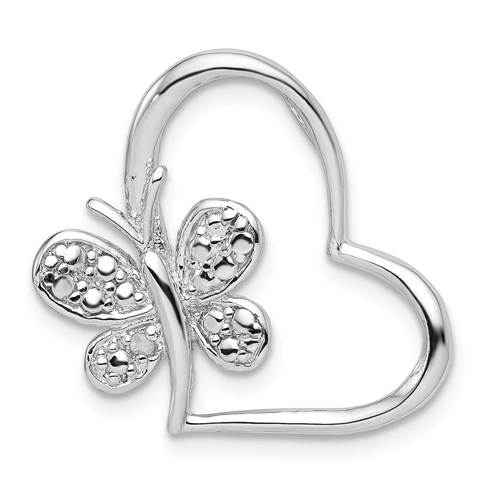 Sterling Silver Diamond Butterfly Heart Chain Necklace Slide MSRP $61