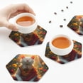 thumbnail image 7 of Fuzoiu Sunshine Flower Meditating Cat Print Leather Coasters Set,Drink Coasters Set of 6,for Tabletop Protection, Durable PVC Coasters,Home Décor and Housewarming Gift,Hexagon, 7 of 7