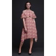 thumbnail image 2 of Bimba Brown Leaves Printed Womens Ruffle Front Cold Shoulder Swing Shift Dress - Large, 2 of 6