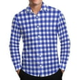thumbnail image 3 of BiZtdJrK Men's Button Down Plaid Shirt Casual Long Sleeve Lapel Checkered Dress Shirts Regular Fit Work Tops, Blue, XXXL, 3 of 9