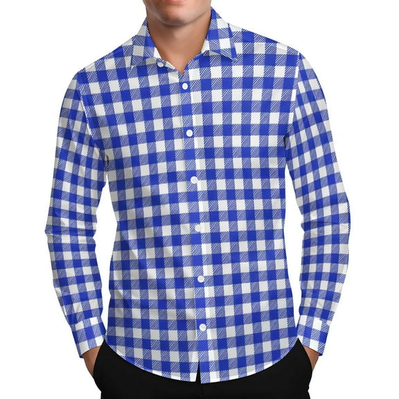 Wdfiry Long Sleeve Shirts for Men Plaid Button Turn-down Collar Tops Plus Size Lightweight Business Work Shirts