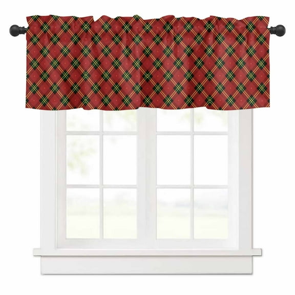 Christmas Red Valances for Windows and Green Buffalo Plaid Rod Pocket Curtain Valance Window Treatment Short Curtains for Kitchen Living Room, 60"x14"