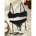 thumbnail image 3 of 3 Pack Women's Lingerie Set Sexy Lace with Breathable Holes Bra with Low Waist Panties and Ring Leg Straps, 3 of 6