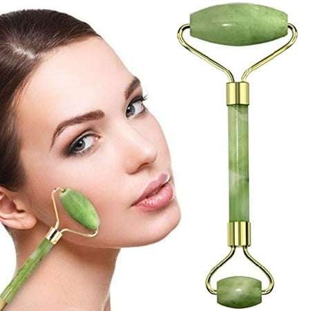 Natural Jade Facial Roller, Anti Aging Jade Roller Double Head SPA Jade Stone Face Massager Perfect for Natural Skin Care Therapy Reduce Wrinkles Puffiness Clears Toxins Rejuvenate Body Neck