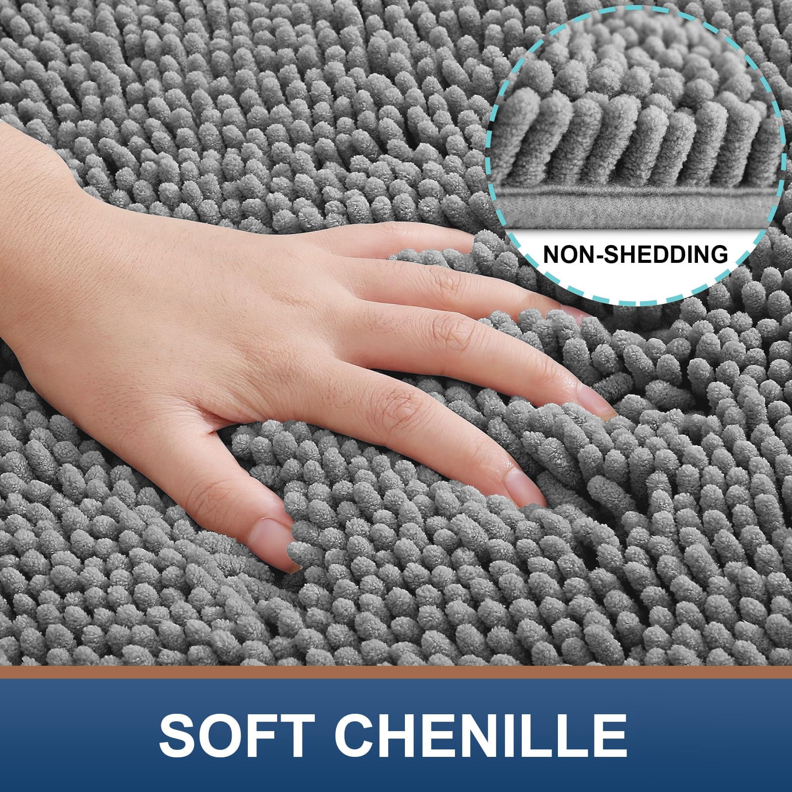 Smiry Luxury Chenille Bathroom Rugs, Extra Soft and Absorbent Bath Mat, Dark Grey, 16"x24"