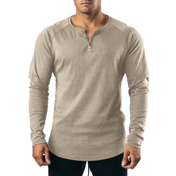 100%Cotton Shirts for Men Summer Solid Color V Neck Long Sleeve Shirt Fitness Thin Breathable Button Lightweight Sports Shirts Athletic Lounge Wear