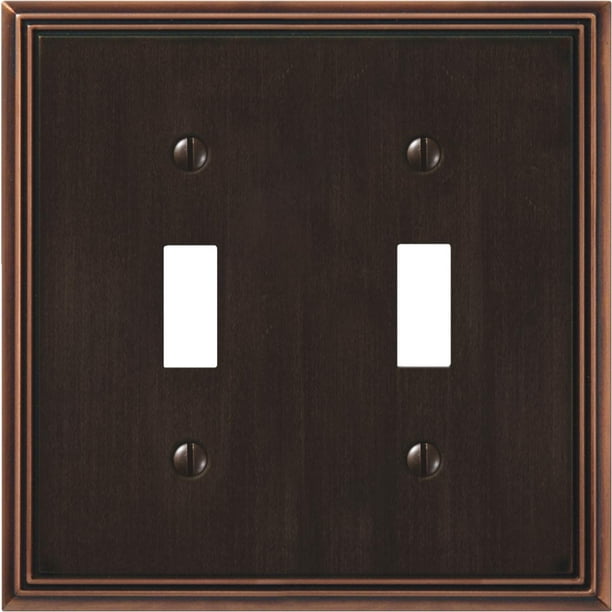 Amerelle Metro Line 2Gang Cast Metal Toggle Switch Wall Plate, Aged