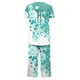 thumbnail image 4 of QUNYINEY Blue Ladies Pajamas Sets 2 Piece Button Soft Floral Short Sleeve Sleepwear and Capri Pants Round Neck Women Pjs Sets, 4 of 5