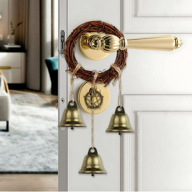 Decoración de manija de puerta colgante de anillo de ratán | Arte de pared tejido natural | Adorno de bendición de cordel hecho a mano | Rustic Home Accent, Fácil de instalar, uso interior y exterior