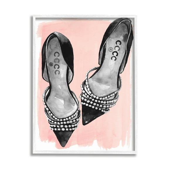 Stupell Indtries Fashion Forward Black Heels Glam Shoes over Pink,11 x 14,Design by Jennifer Paxton Parker