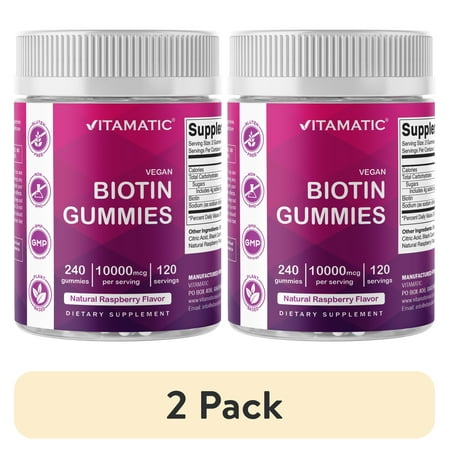 (2 pack) Vitamatic Biotin Gummies 10,000 mcg for Stronger Hair, Skin & Nails - 240 Vegan Gummies - Also Called Vitamin B7